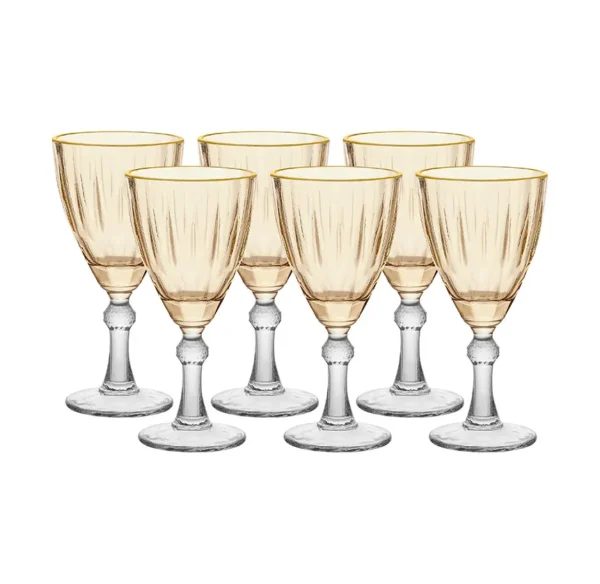 Jogo de 6 Taças Dominic em Cristal Âmbar c/ borda em Ouro 275ml